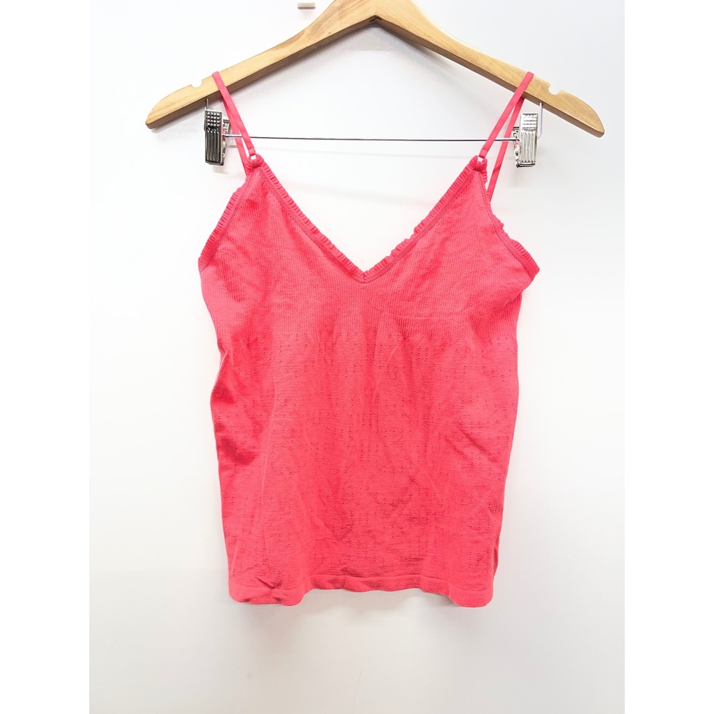 Pink Cotton Blend V-Neck Camisole Tank Top with Ruffle Trim Size small